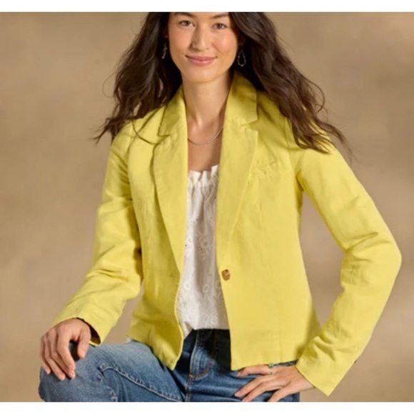 Sundance Jackets & Blazers - BNWT Sundance Yellow Linen Cotton Blend Clarice Tuxedo Blazer Sz PL Spring Chic